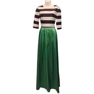 Full Length Dress Striped White & Black Top with Green Maxi Skirt Sz.S